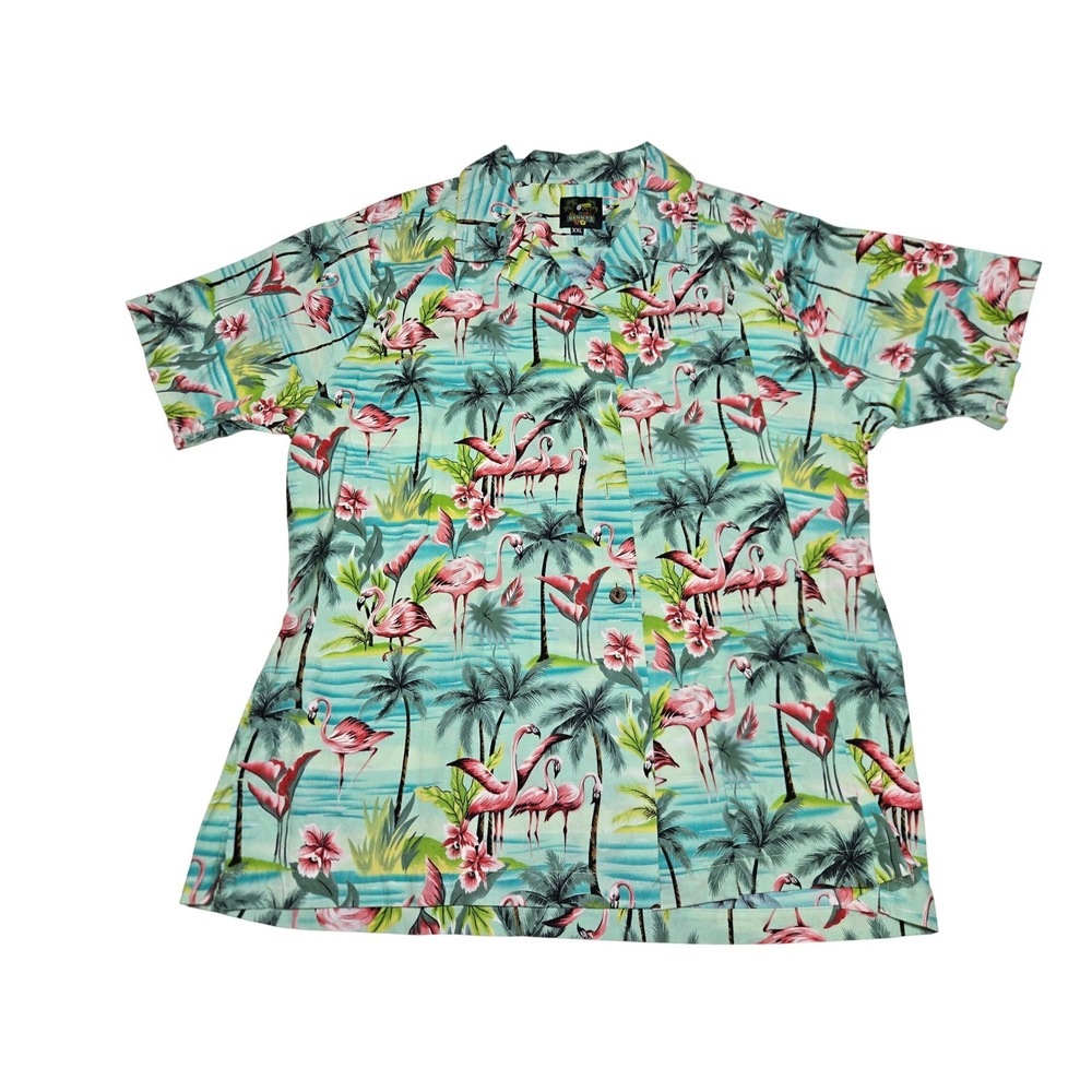 Vintage Benny's Flamingo Print Cotton Camp Shirt Men's L Hawaiian‎